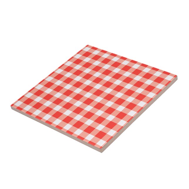 Azulejo De Cerâmica Padrão Red White Gingham (Lateral)