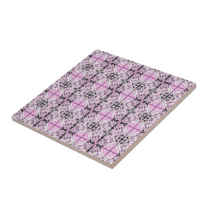 Azulejo De Cerâmica Padrão Repetitivo Abstrato Curvo Rosa Preto e Bran