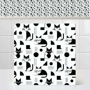 Azulejo De Cerâmica Padrão Repetitivo de Gato Geométrico Minimalista B