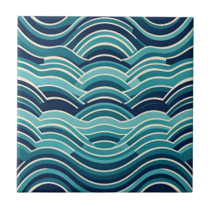 Azulejo De Cerâmica Padrão Repetitivo de Ondas do Oceano Geométrico Az