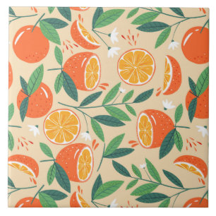 Azulejo De Cerâmica Padrão Retroativo da Fruta de Citros Laranja