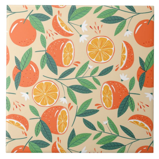 Azulejo De Cerâmica Padrão Retroativo da Fruta de Citros Laranja (Frente)