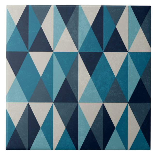 Azulejo De Cerâmica Padrão Rhombic Geométrico Preto Branco Azul (Frente)