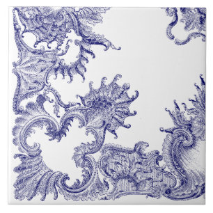 Azulejo De Cerâmica Padrão Rococó Rococó Rococó Azul e Branco b