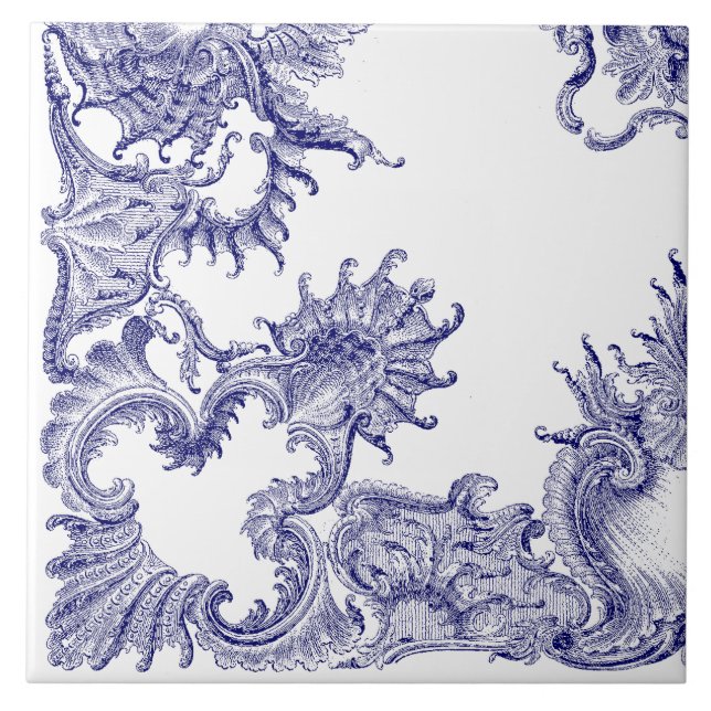 Azulejo De Cerâmica Padrão Rococó Rococó Rococó Azul e Branco b (Frente)