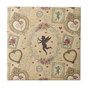 Azulejo De Cerâmica Padrão Romântico do Cupido Vintage (1)