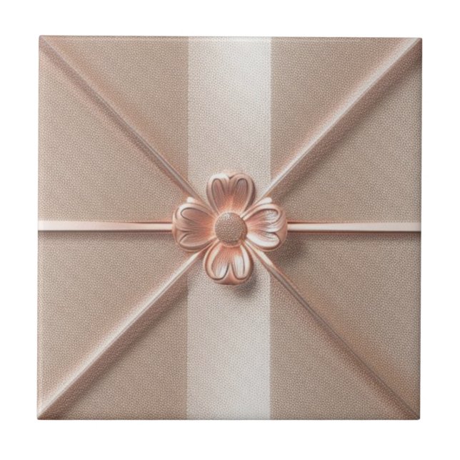Azulejo De Cerâmica padrão rosa dourado (Frente)