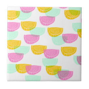 Azulejo De Cerâmica Padrão Rosa Verde Amarelo de Melancia em Aquarela