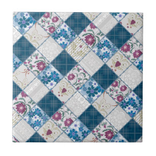 Azulejo De Cerâmica Padrão rústico da moda azul de restos de tecido