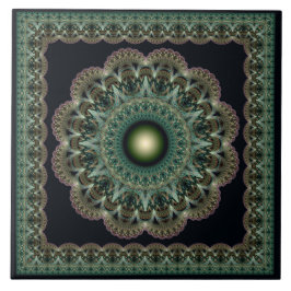 Azulejo De Cerâmica Padrão sagrado de fada fractal emoldurado