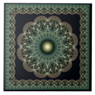 Azulejo De Cerâmica Padrão sagrado de fada fractal emoldurado