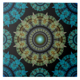 Azulejo De Cerâmica Padrão sagrado fractal azul verde