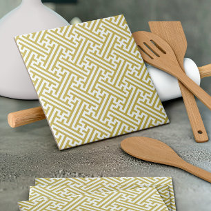 Azulejo De Cerâmica Padrão Sayagata, japonês, Dourado e branco