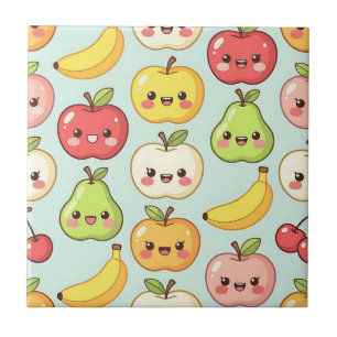 Azulejo De Cerâmica Padrão Sem Costura de Frutas Kawaii Desenho Animad