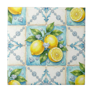 Azulejo De Cerâmica Padrão Sem Costura de Limões e Diamantes