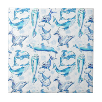 Azulejo De Cerâmica padrão sem costura de peixe com aquarela de golfin