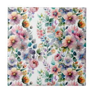 Azulejo De Cerâmica Padrão Sem Costura Floral de Aquarela