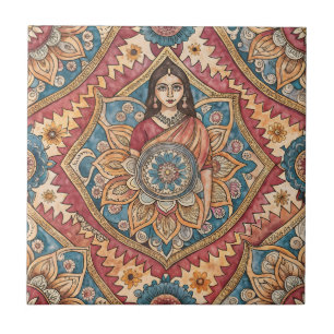 Azulejo De Cerâmica Padrão sem descontinuidades da mulher sari indiana