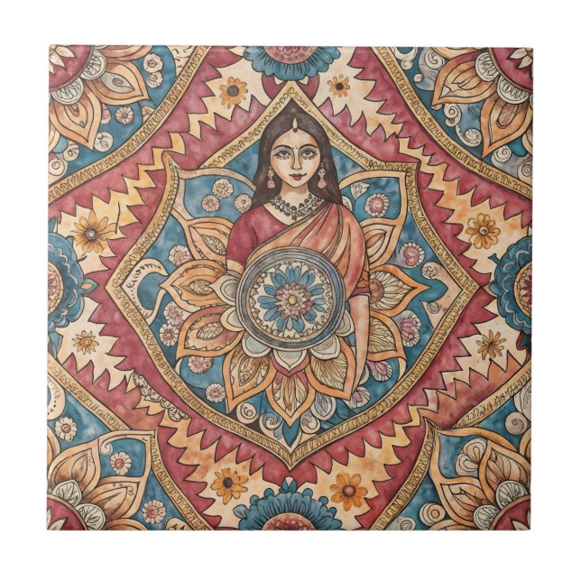 Azulejo De Cerâmica Padrão sem descontinuidades da mulher sari indiana (Frente)