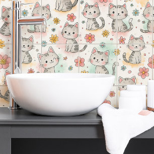 Azulejo De Cerâmica Padrão sem descontinuidades de gato pastel engraça