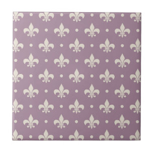 Azulejo De Cerâmica Padrão Silver Fleur De Lis em fundo roxo
