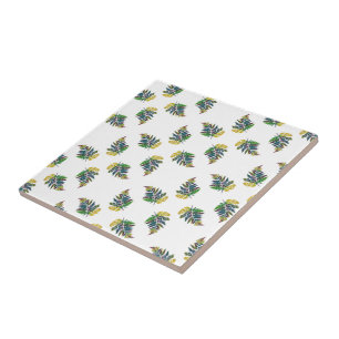 Azulejo De Cerâmica Padrão Simples Colorido do Rainbow Fern Leaf