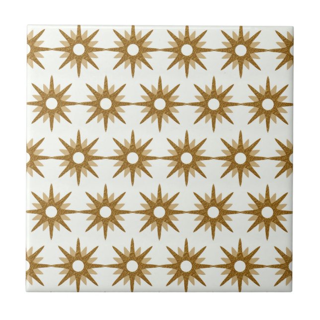 Azulejo De Cerâmica Padrão Simples e Dourado de Starburst Branco (Frente)