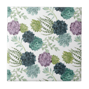 Azulejo De Cerâmica Padrão Suculento de Coleta de Felicidade de Plant