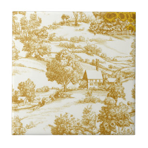 Azulejo De Cerâmica Padrão Toile de Fazenda Girassol Dourado Rústico