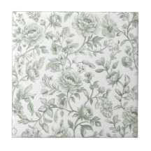 Padrão Toile Floral Verde Salvia Vintage 