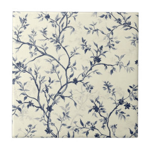 Azulejo De Cerâmica Padrão Toile Floral Vintage Azul (1)