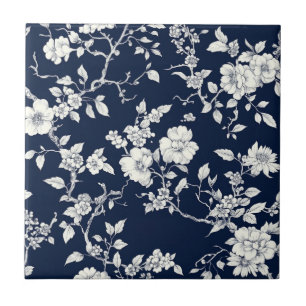 Azulejo De Cerâmica Padrão Toile Floral Vintage Azul (10)