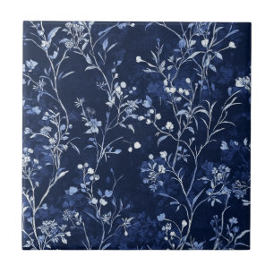 Azulejo De Cerâmica Padrão Toile Floral Vintage Azul (11)