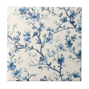 Azulejo De Cerâmica Padrão Toile Floral Vintage Azul (4)