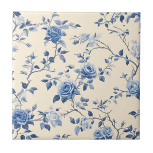 Azulejo De Cerâmica Padrão Toile Floral Vintage Azul (6)