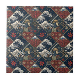 Azulejo De Cerâmica Padrão Tradicional Japonês de Samurai & Grande Ond