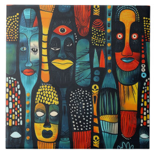 Azulejo De Cerâmica Padrão tribal africano com ídolos.