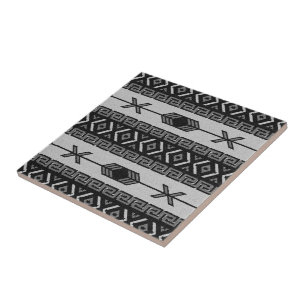 Azulejo De Cerâmica Padrão Tribal Aztec, Preto E Branco, Sudeste