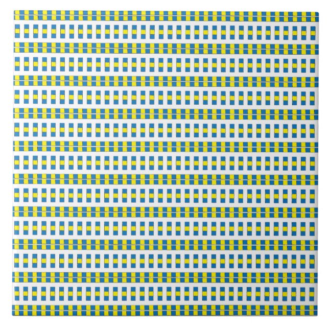 Azulejo De Cerâmica Padrão tribal azul, amarelo e branco Geométrico (Frente)