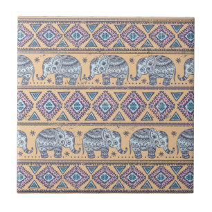 Azulejo De Cerâmica Padrão Tribal de Elefante Azul
