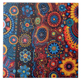 Azulejo De Cerâmica Padrão Tribal de Huichol, Abstrato, vibrante