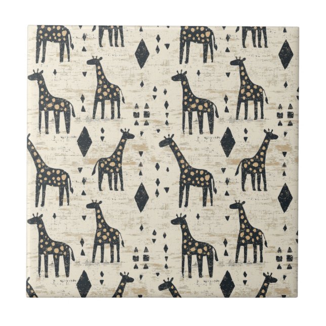 Azulejo De Cerâmica Padrão Tribal Girafa Boho (Frente)