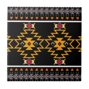 Azulejo De Cerâmica Padrão Tribal Nativo-Americano Negro-Amarelo