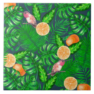 Azulejo De Cerâmica Padrão tropical, beija-flores