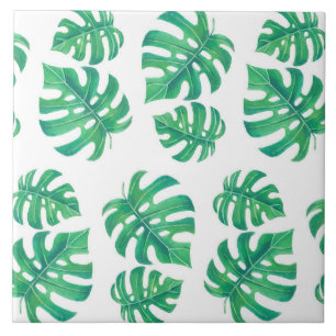Azulejo De Cerâmica Padrão tropical com folhas de monstera