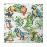 Azulejo De Cerâmica Padrão tropical das aves de papagaio<br><div class="desc">Um padrão tropical com aves,  papagaios.</div>