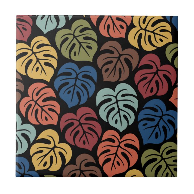 Azulejo De Cerâmica Padrão Tropical de Monstera (Frente)