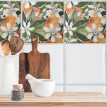 Azulejo De Cerâmica Padrão Tropical Laranja e Flores de Água<br><div class="desc">Padrão Tropical Laranja e Flores de Água</div>
