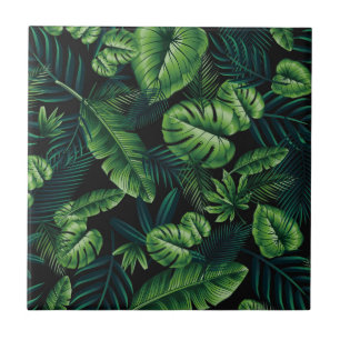 Azulejo De Cerâmica Padrão tropical preto