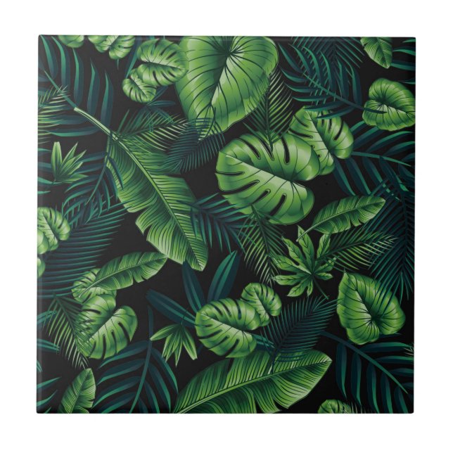 Azulejo De Cerâmica Padrão tropical preto (Frente)